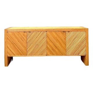 Vintage 1970s Chevron Rattan Credenza For Sale
