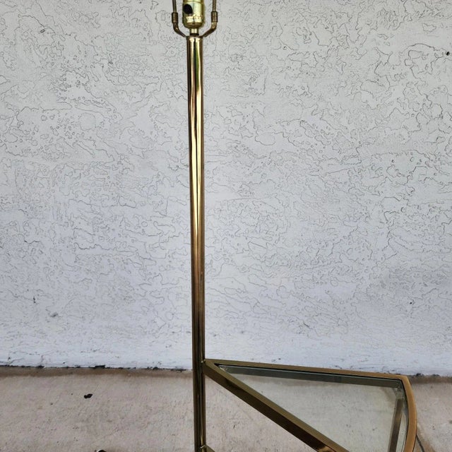 Vintage MCM Floor Lamp Table 3 Tier Step Brass & Glass For Sale - Image 9 of 14