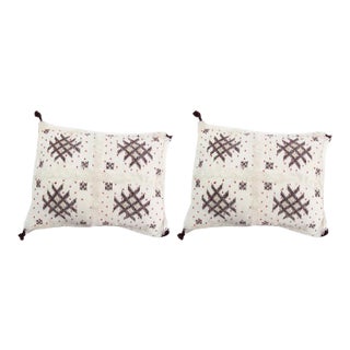 Handmade Moroccan Burgundy & White Wedding Pillows - A Pair For Sale