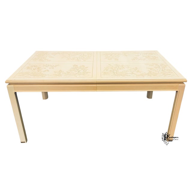 Bernhardt Vintage Bernhardt Shibui Collection Chinoiserie Style Ivory Extension Dining Table For Sale - Image 4 of 12