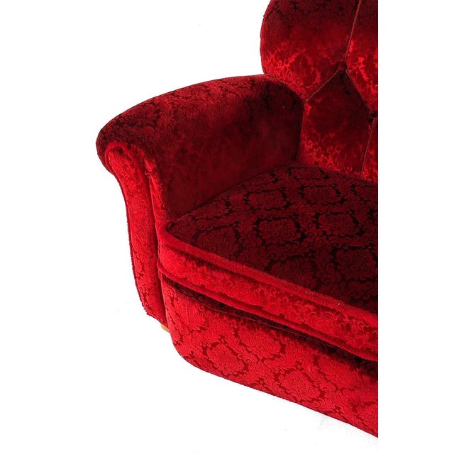 Ruby Red 1950s Ruby Red Tufted Demask Velvet Sofa Danish Mid Century Modern For Sale - Image 8 of 12