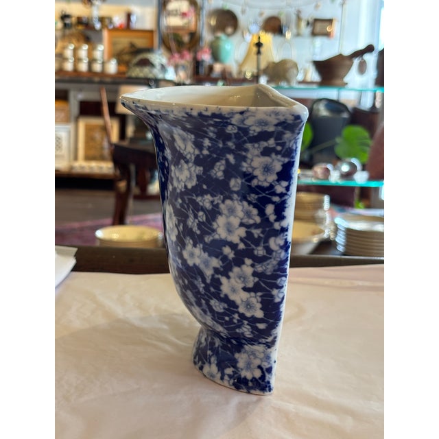 Traditional Blue and White Glazed Ceramic Floral Wall Pocket For Sale - Image 3 of 8