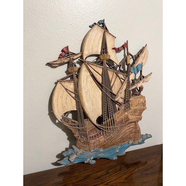 1960s Vintage Syroco Sailing Ship Wall Sculpture – Made in Usa For Sale - Image 5 of 10