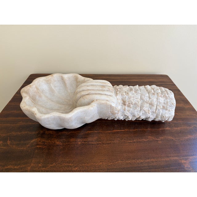 Renaissance 19th-Century Italian Carved Marble Shell Church Font For Sale - Image 3 of 11