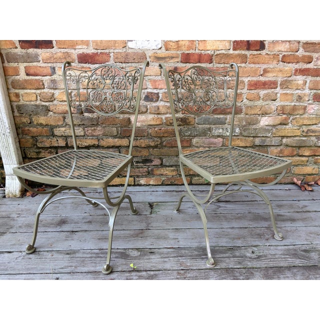 Coastal 1970s Russell Woodard Andalusian Iron Patio Chairs - Set of 2, Attributed For Sale - Image 3 of 6