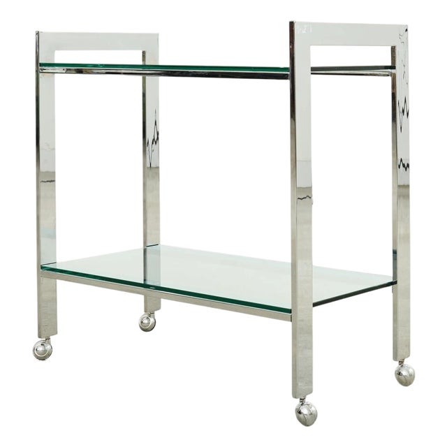 Milo Baughman Style Mid-Century Chrome Two Tier Bar Cart For Sale