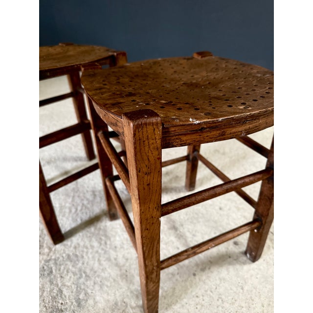 Vintage French Country Bistro Low Stools, 1930s, Set of 2 For Sale - Image 9 of 15