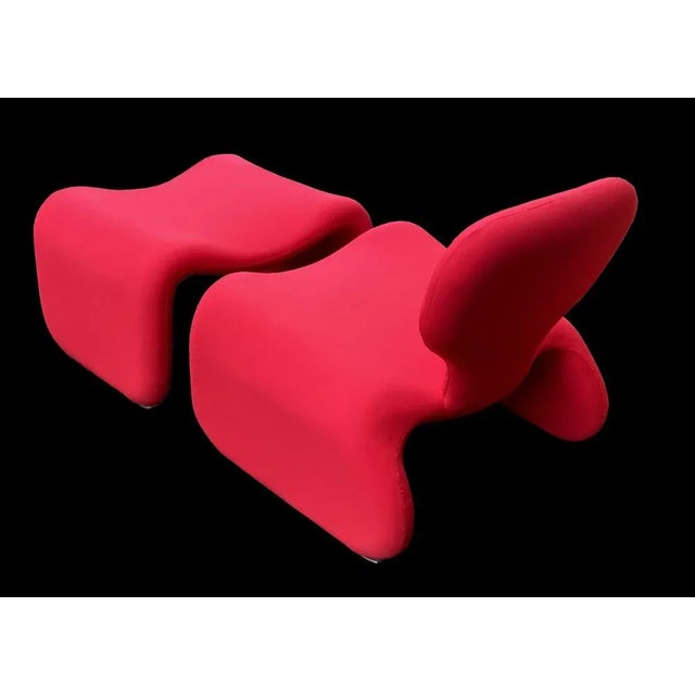 This is an original chair and stool as seen in 2001 a space odysee freshly upholstered in red, in perfect condition. The...