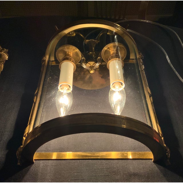 Pair of Mid 20th Century French Bronze Convex Half Lantern Wall Sconces, Ribbon & Reed For Sale - Image 9 of 9