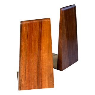 Mid-Century Modern German Bookends in Walnut and Brass, 1960s, Set of 2 For Sale