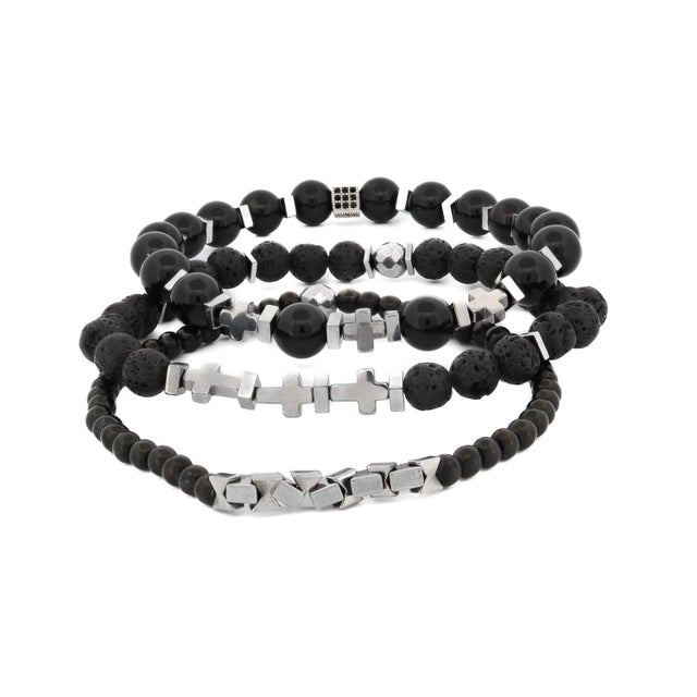 Black Gemstone & Hematite Power Trio Bracelet Set For Sale In Miami - Image 6 of 6