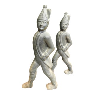 Pair of Hessian Soldier Cast Iron Fireplace Andirons 18th Century For Sale