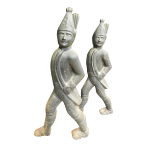 Pair of Hessian Soldier Cast Iron Fireplace Andirons 18th Century