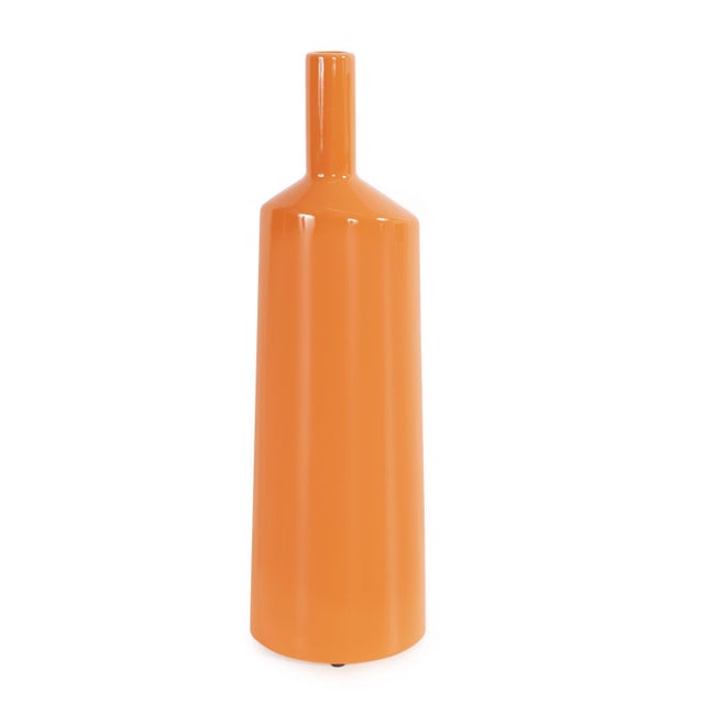 Ceramic Orange Valencia Askewed Short Bottle Vase For Sale - Image 7 of 11