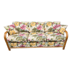 Contemporary Lane Venture Rattan Floral Sunroom Sofa