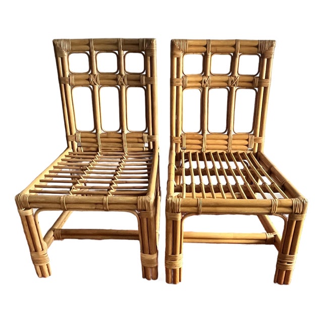 Brown Jordan Rattan & Bamboo Chairs 1980 - A Pair For Sale