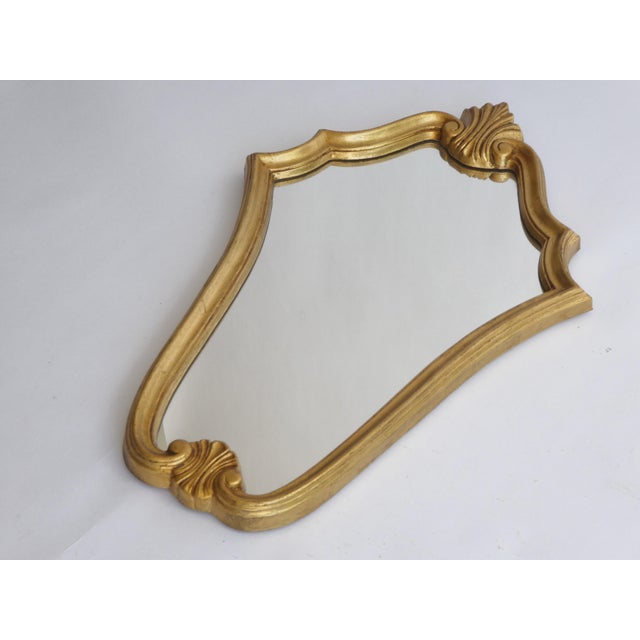 Vintage Scalloped Gilded Wood Wall Mirror, France, 1960s For Sale - Image 10 of 11
