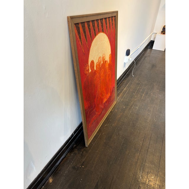 Vintage 1960s Person Gathering Oil Painting by Molly Schiff For Sale - Image 4 of 4