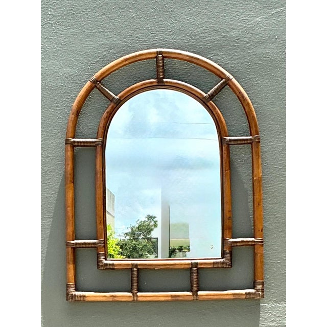 Vintage Rattan Arched Wall Mirror For Sale In West Palm - Image 6 of 14