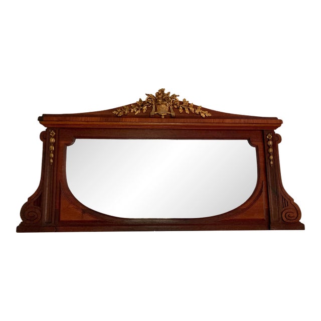 Antique Neoclassical Mahogany Wall Mirror, Embellished With Gold Detailing For Sale