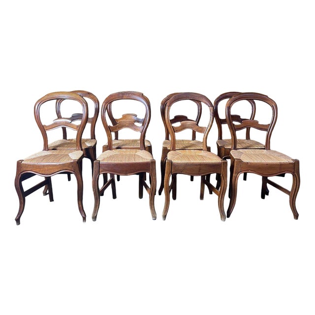 Louis Philippe Straw Chairs, Set of 8 For Sale