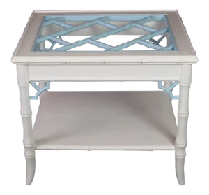 Faux Bamboo Side Table in Blue and White