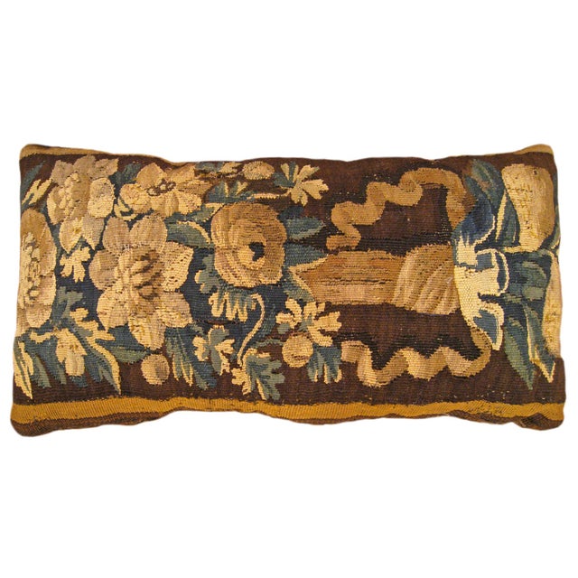 A Decorative Antique 18th Century Tapestry Pillows with Floral Elements - A Pair For Sale - Image 4 of 9