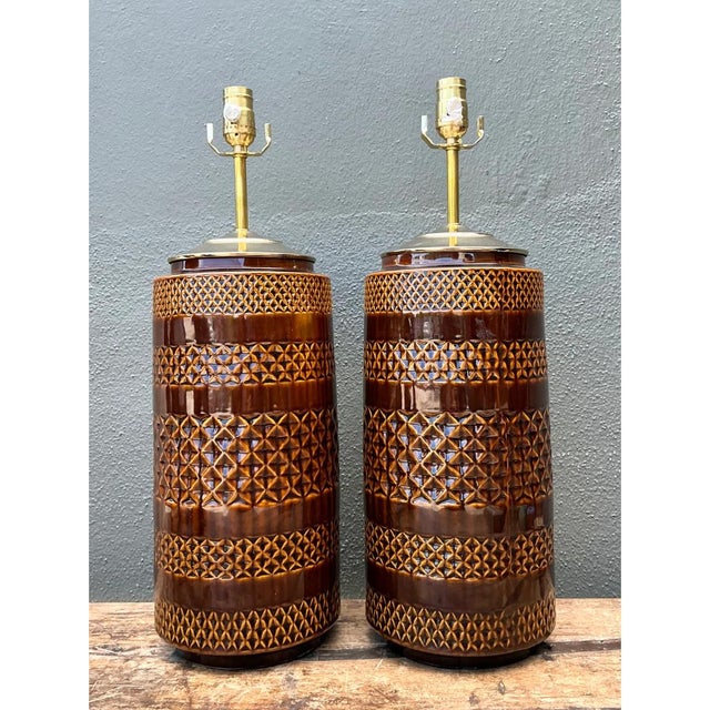 Vintage Geometric Pattern Ceramic Lamps For Sale - Image 12 of 12