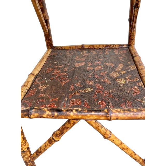 Antique Scorched Bamboo Chinoiserie Side Table With Hand-Painted Lacquer Top, Early 20th Century For Sale - Image 10 of 18
