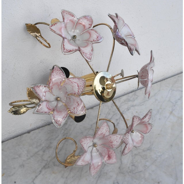 1970s Charming Murano Vintage Ceiling Light Pink Flowers - Set of 3 For Sale - Image 13 of 14