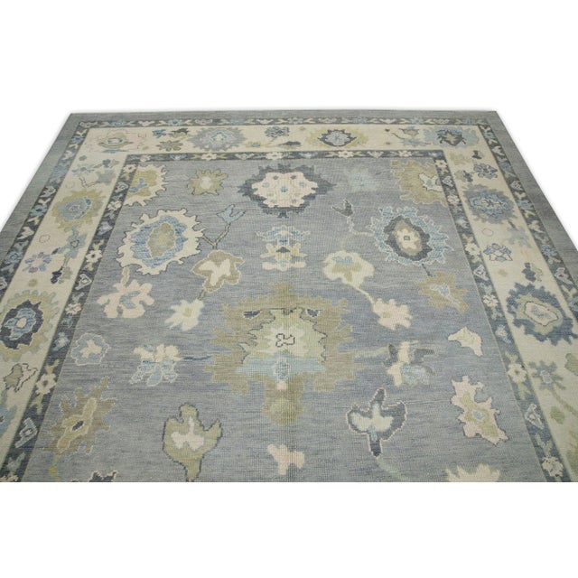 Early 21st Century Blue & Green Floral Design Handwoven Wool Turkish Oushak Rug 8'3" X 9'7" For Sale - Image 4 of 8