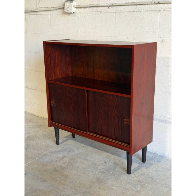 Wood Rosewood Sliding-Door Cabinet With Open Bookcase Danish Mid-Century Modern 1960s For Sale - Image 7 of 8