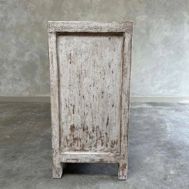 Reclaimed Elm & Pine Wood Cabinet in Distressed White With 4 Doors For Sale In Los Angeles - Image 6 of 10