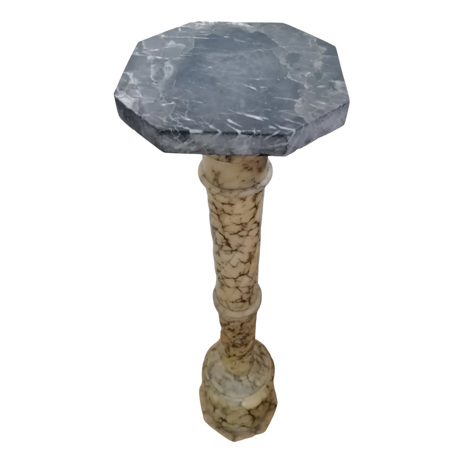 Octagonal Column in Mottled White Carrara Marble with Gray Veins, 1890s ...