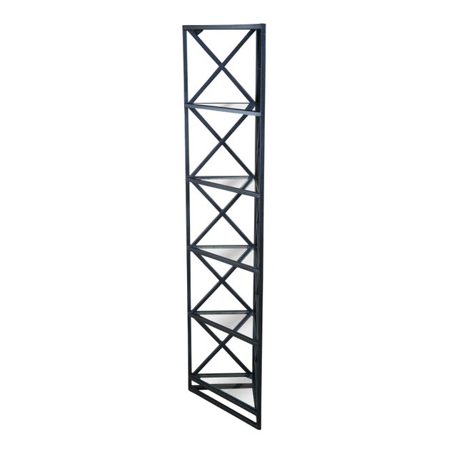 Late 20th Century Art Deco Style Geometric Metal & Glass Triangular Corner Shelf Etagere For Sale - Image 11 of 11