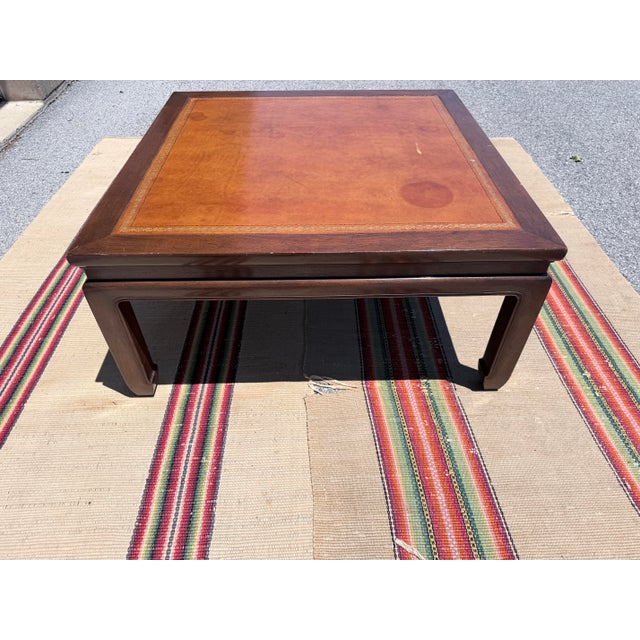 Chinoiserie Vintage Baker Furniture Mahogany & Leather Chinoiserie Coffee Table, Circa 1960s For Sale - Image 3 of 12