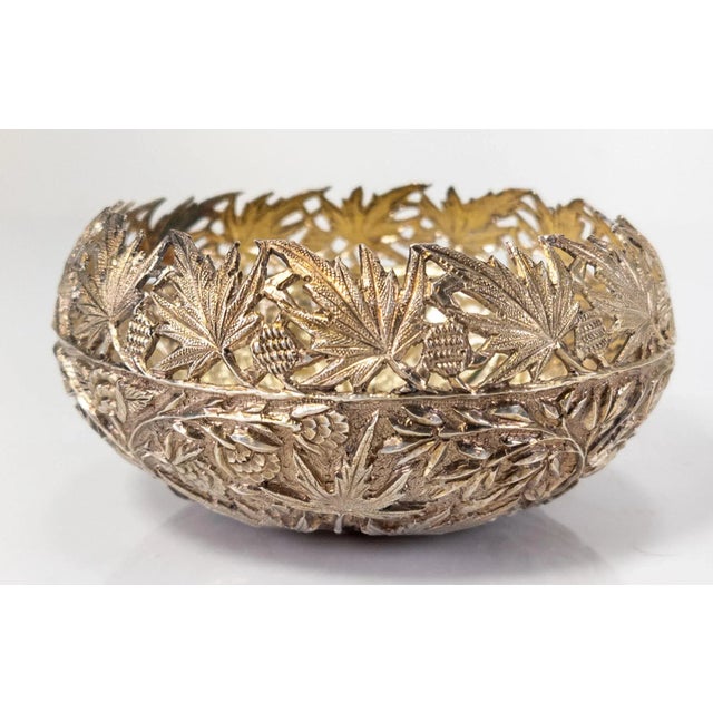 Up for sale is this great little silver basket. This heavily stylized repousse silver bowl is hand worked with an...