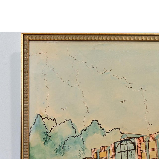 Late 20th Century Late 20th Century French Modern Framed Architectural Rendering For Sale - Image 5 of 11