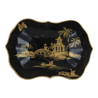 Vintage White Hand Painted Chinoiseries Style Patterned Plate/Tray For Sale