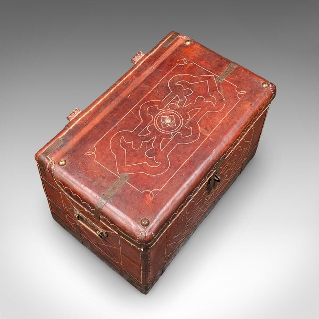 Scarlet Antique Casablanca Travel Trunk, African, Leather, Portmanteau Case, Edwardian For Sale - Image 8 of 12