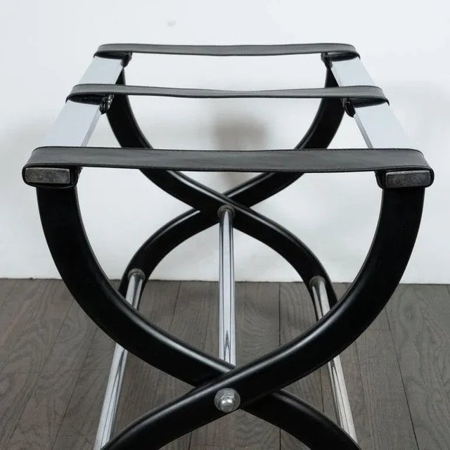 1960s Mid-Century Modern Stylized X-Form Luggage Rack in Ebonized Walnut & Chrome For Sale - Image 5 of 7