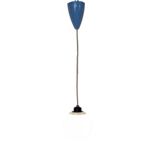 Vintage Ceiling Lamp with White Glass Shade on Black Plastic Mount, 1970s For Sale