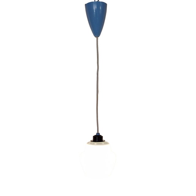 Vintage Ceiling Lamp with White Glass Shade on Black Plastic Mount, 1970s For Sale