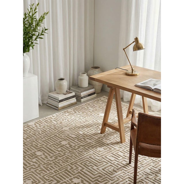 Contemporary Theseus Hand-Tufted Maze Rug, Wheat Tan, 4x6 For Sale - Image 3 of 5