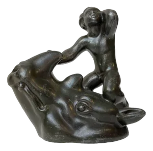 Vintage Art Deco Figurine with Boy on Rhino by Just Andersen, 1930s