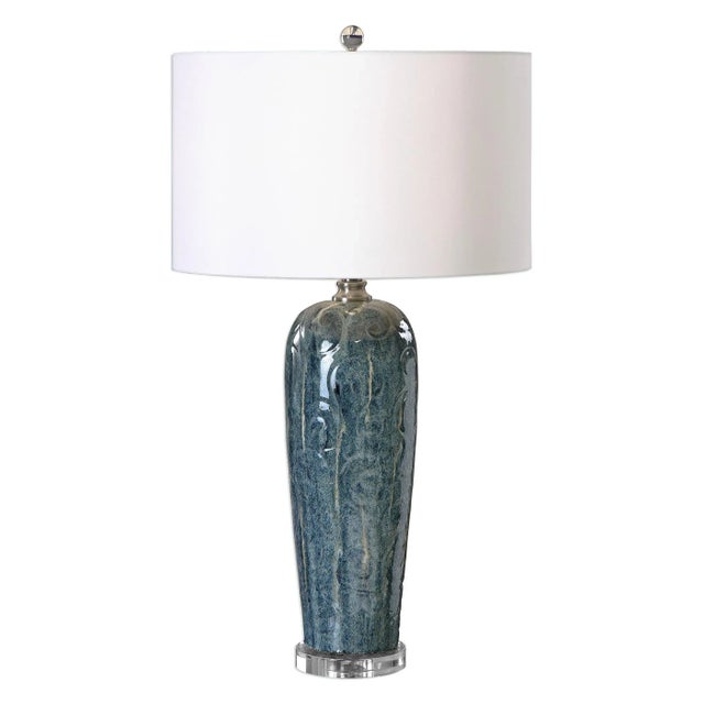 Heathered Blue Ceramic Featuring Subtle Decorative Embossing With Silver Ivory Highlights And Rust Undertones Accented...