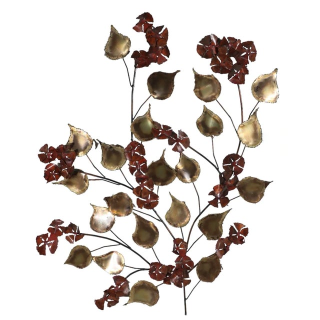 Brutalist Leaf Pattern Metal Wall Sculpture C 1970's Signed For Sale - Image 10 of 11