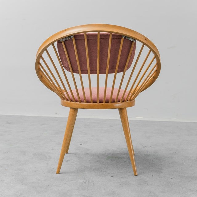 Wood Circular Armchair in Wood and Pink Fabric, 1960s For Sale - Image 7 of 12