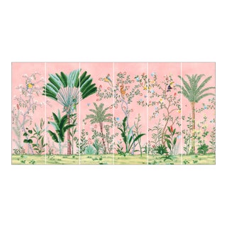 Chinoiserie Pink Wallpaper Mural, Amazonia Forest on Special Florence Pink- Set of 6 For Sale