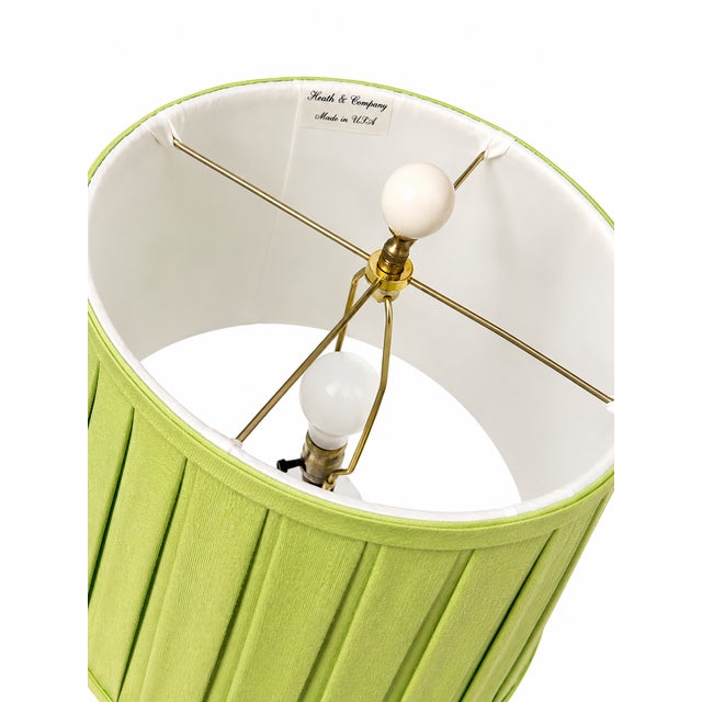 Mid 20th Century Vintage White Faux Bamboo Ceramic Table Lamp With Heath & Company Pleated Shade For Sale - Image 5 of 8